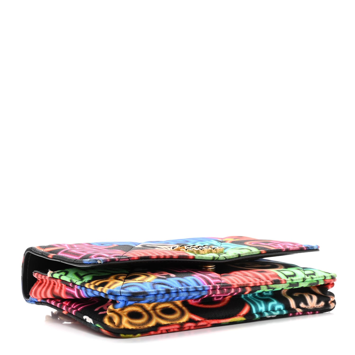 Chanel Fabric Printed Chanel 19 Wallet On Chain WOC Black Multicolor 4 of 12