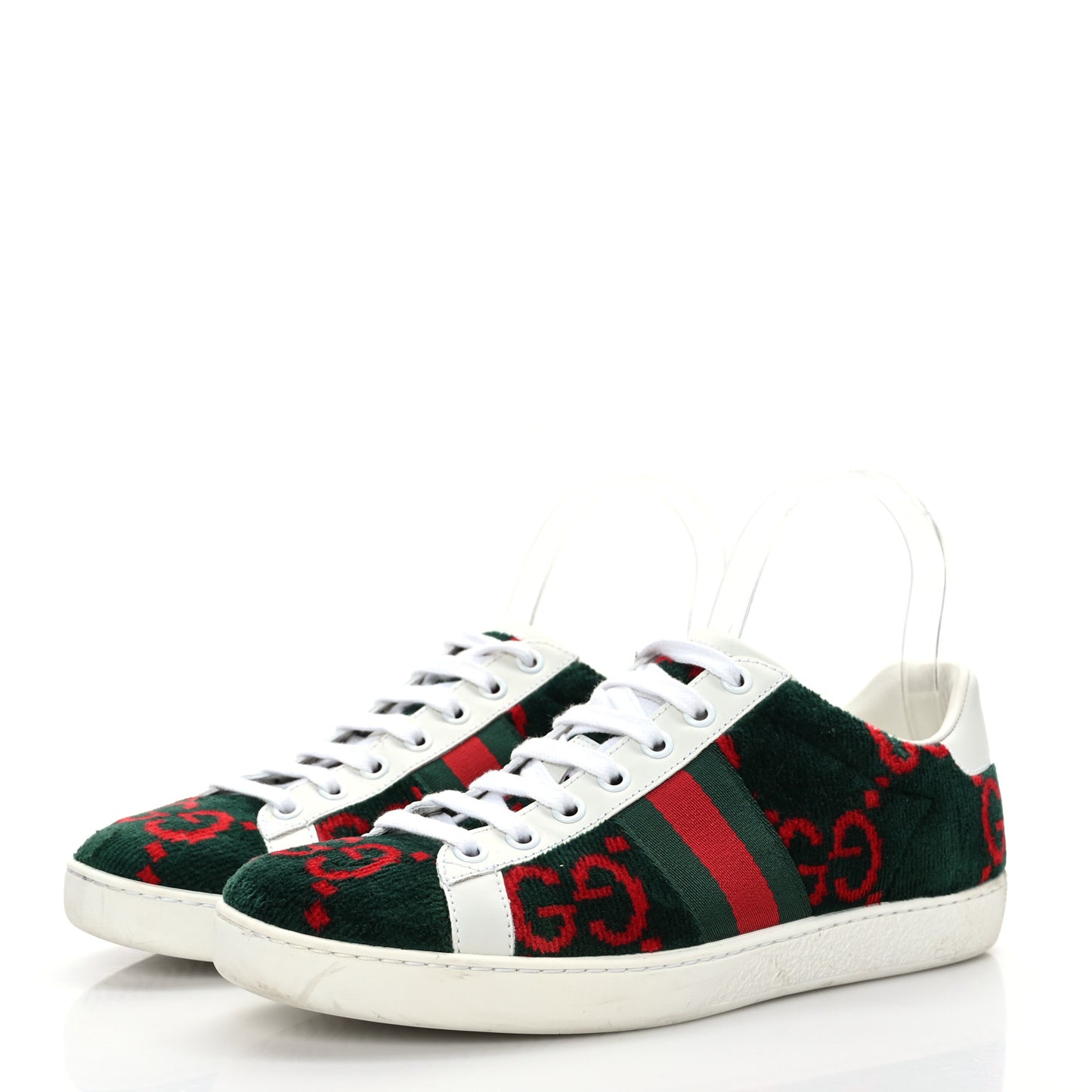 Terry Cloth GG Monogram Web Womens Ace Sneakers 36.5 Green Red