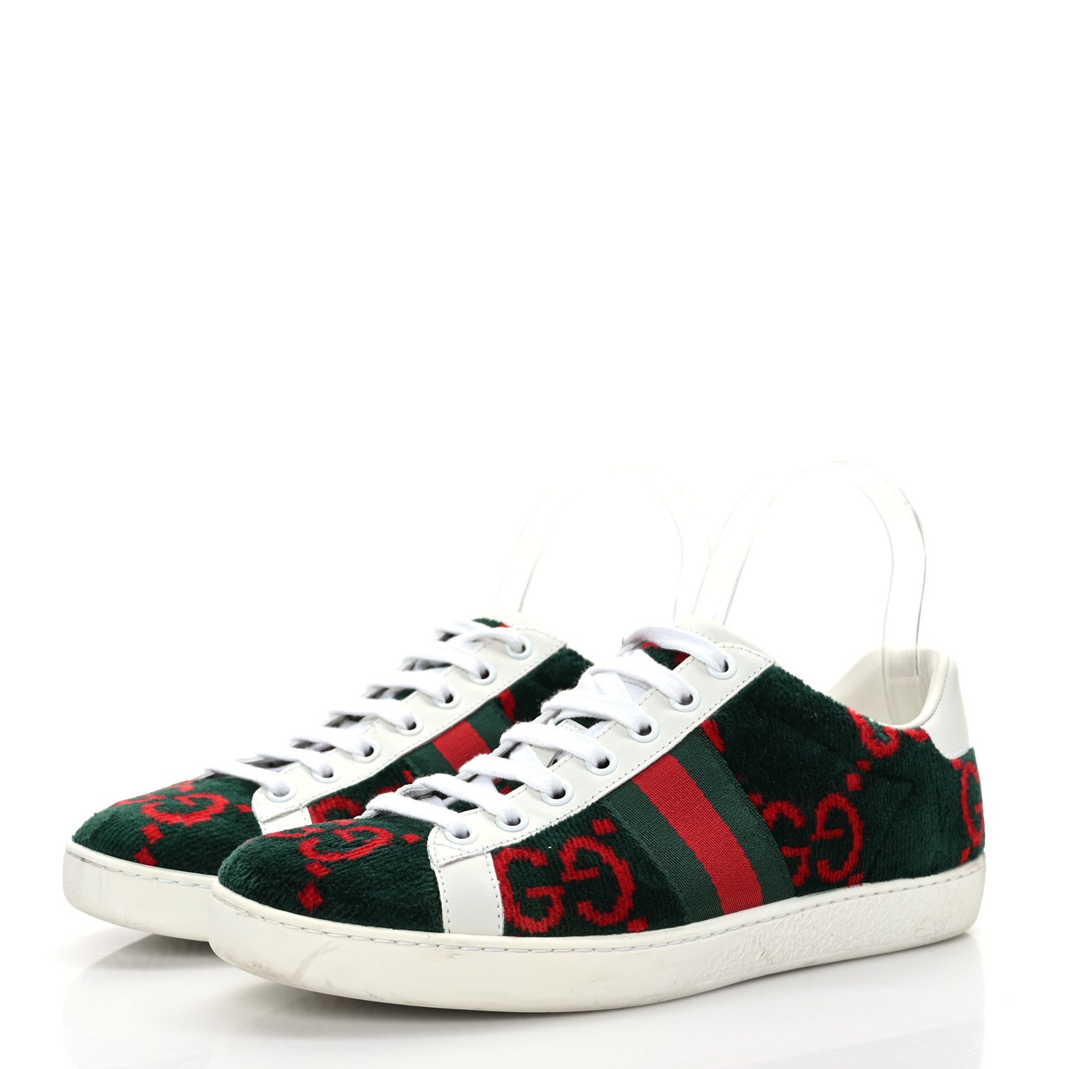 Gucci Terry Cloth GG Monogram Web Womens Ace Sneakers 36.5 Green Red 3 of 7