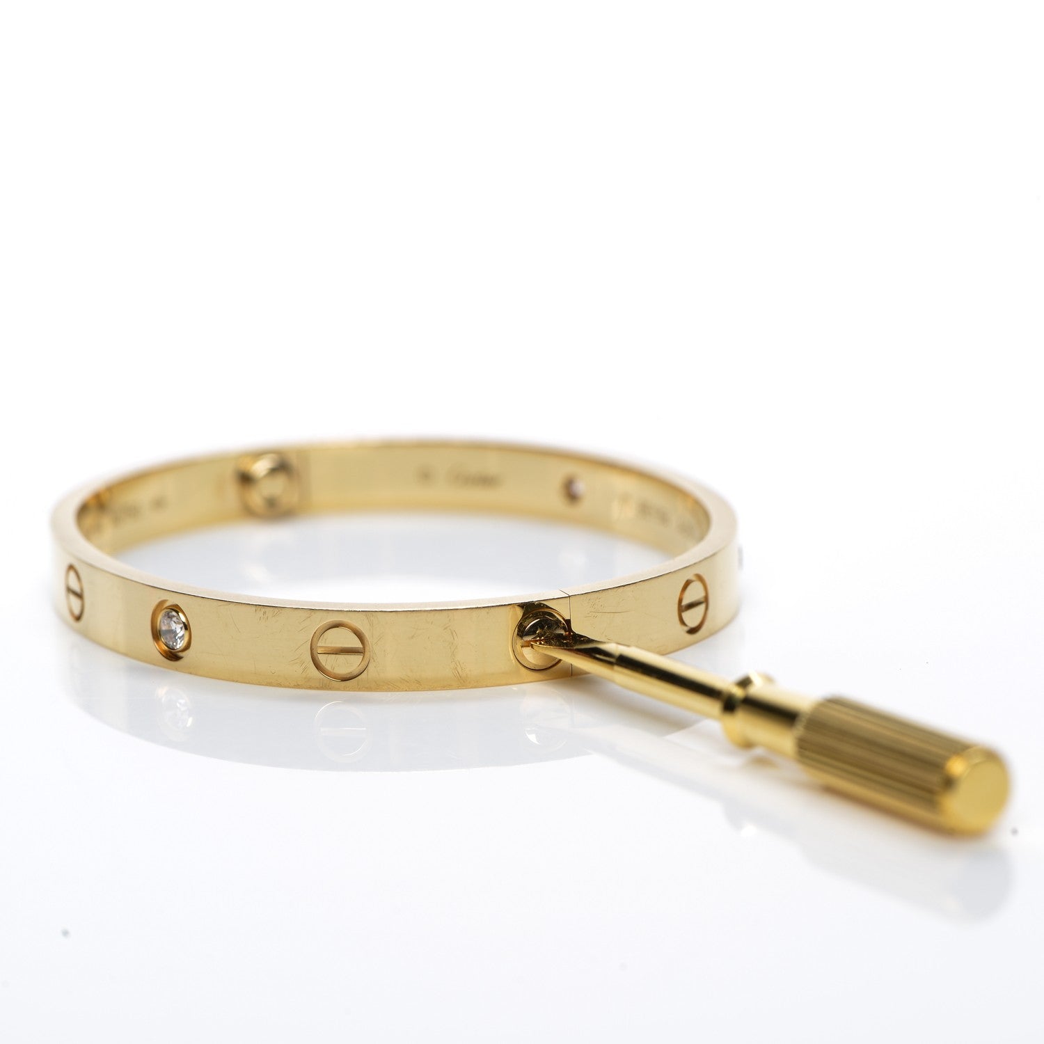 Cartier 18K Yellow Gold 4 Diamond LOVE Bracelet 17 7 of 7