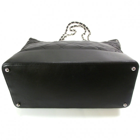 Leather Large VIP Diamond Stitched Tote Bag Black