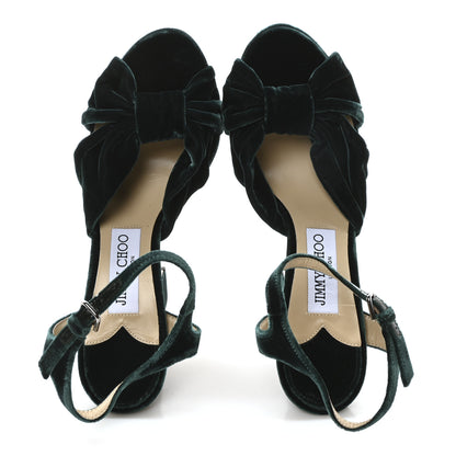 Jimmy Choo Velvet Heloise 120 Platform Sandals 38.5 Dark Green 2 of 8