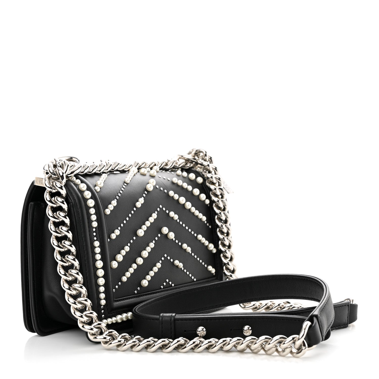 Chanel Calfskin Pearl Chevron Small Boy Flap Black 3 of 10