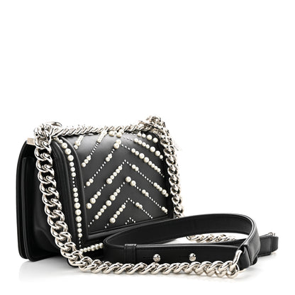 Chanel Calfskin Pearl Chevron Small Boy Flap Black 3 of 10