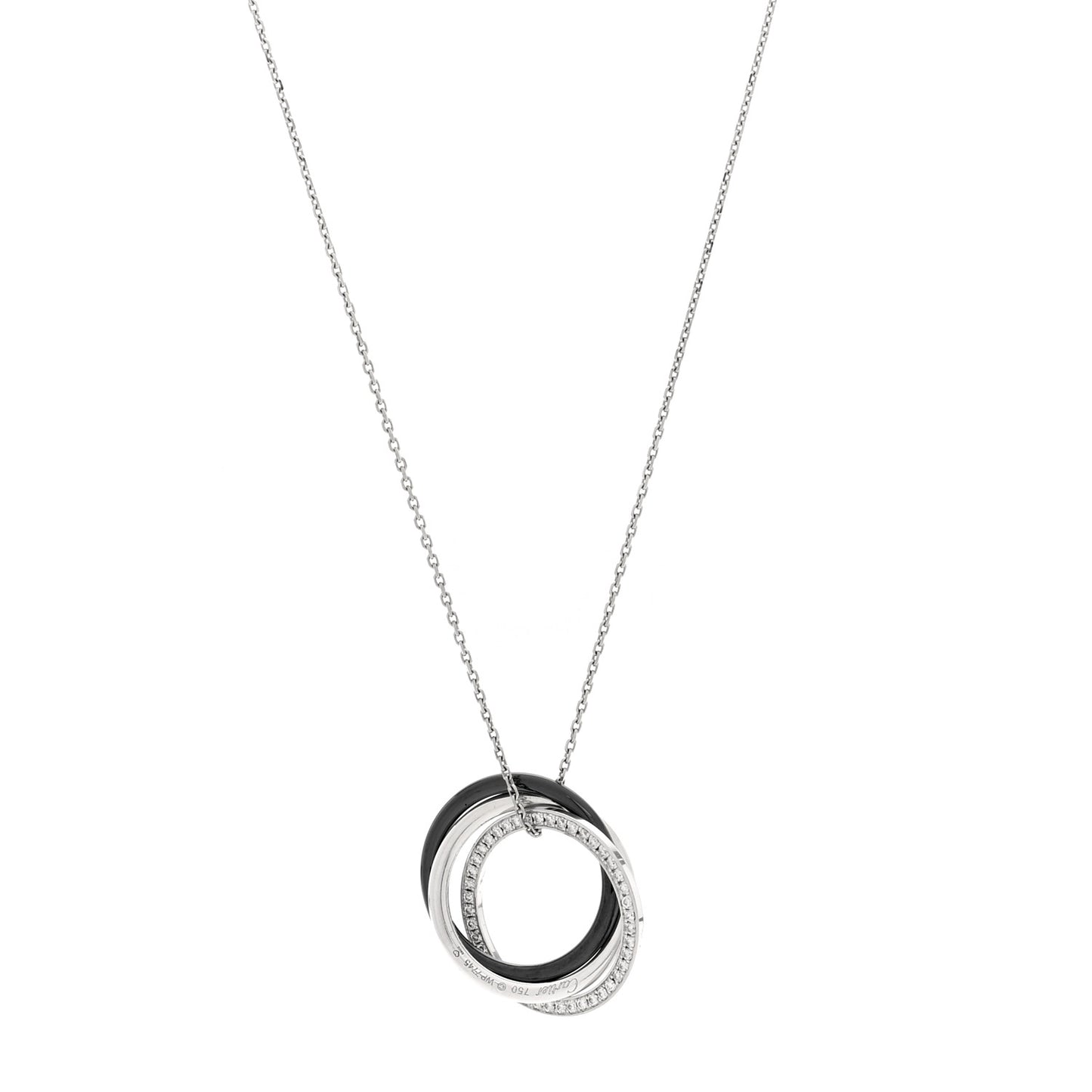 18K White Gold Black Ceramic Diamond Trinity Pendant Necklace