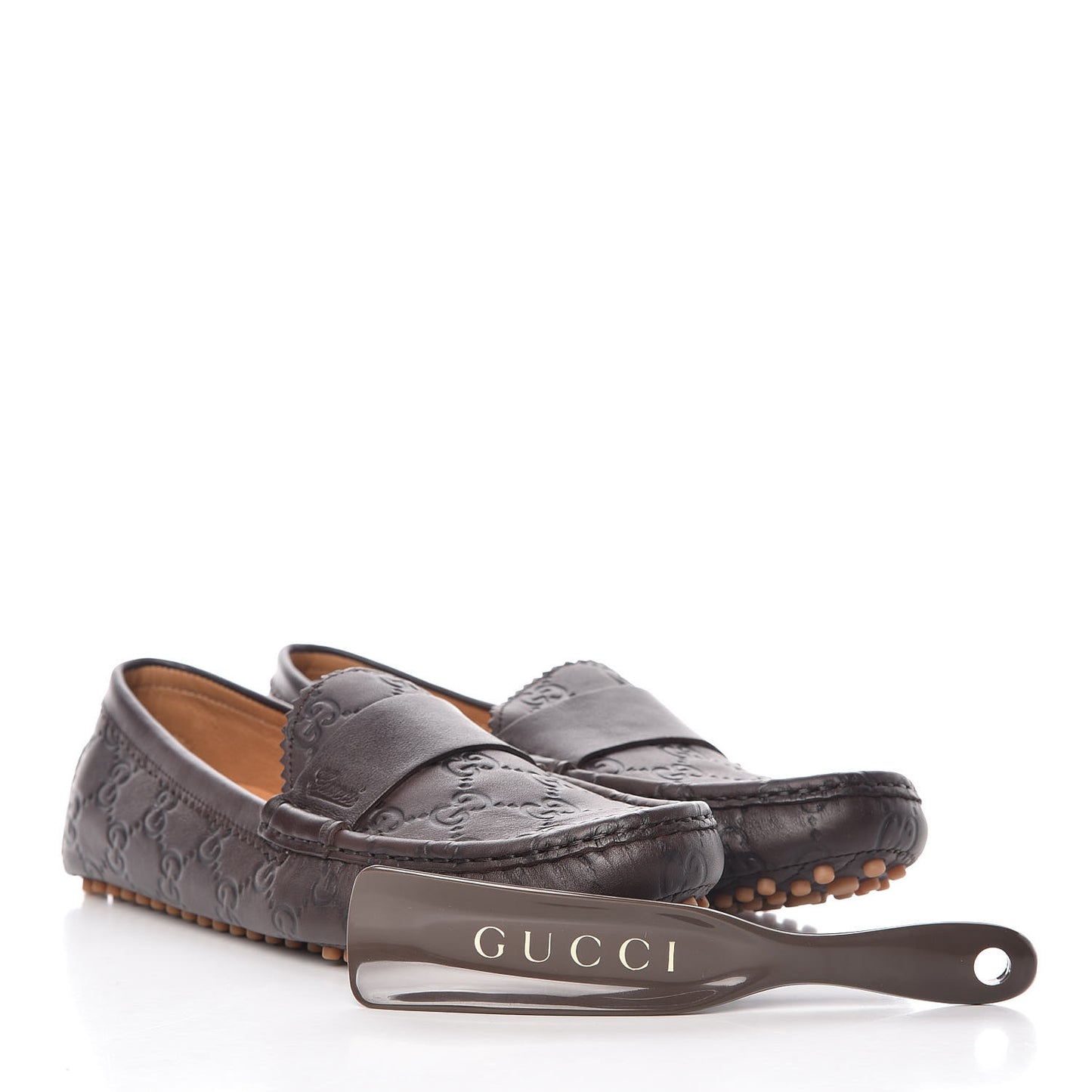Soft Guccissima Womens Driver Loafers 37.5 Chocolate