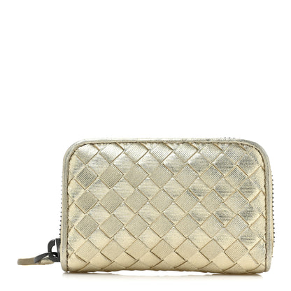 Bottega Veneta Metallic Nappa Intrecciato Zip Around Coin Purse Gold 1 of 10