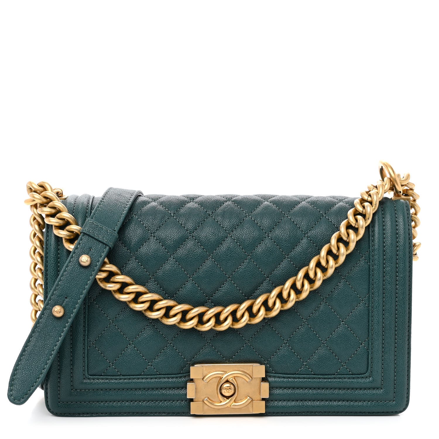 Chanel Caviar Quilted Medium Boy Flap Dark Green 1 of 10