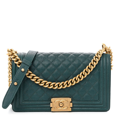 Chanel Caviar Quilted Medium Boy Flap Dark Green 1 of 10