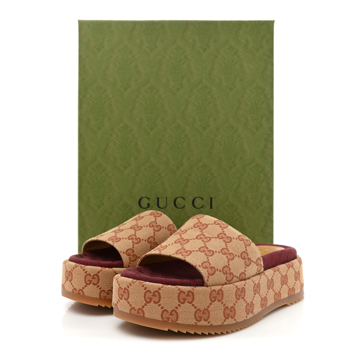 Canvas GG Monogram Angelina Platform Slide Sandals 36 Beige Ruggine