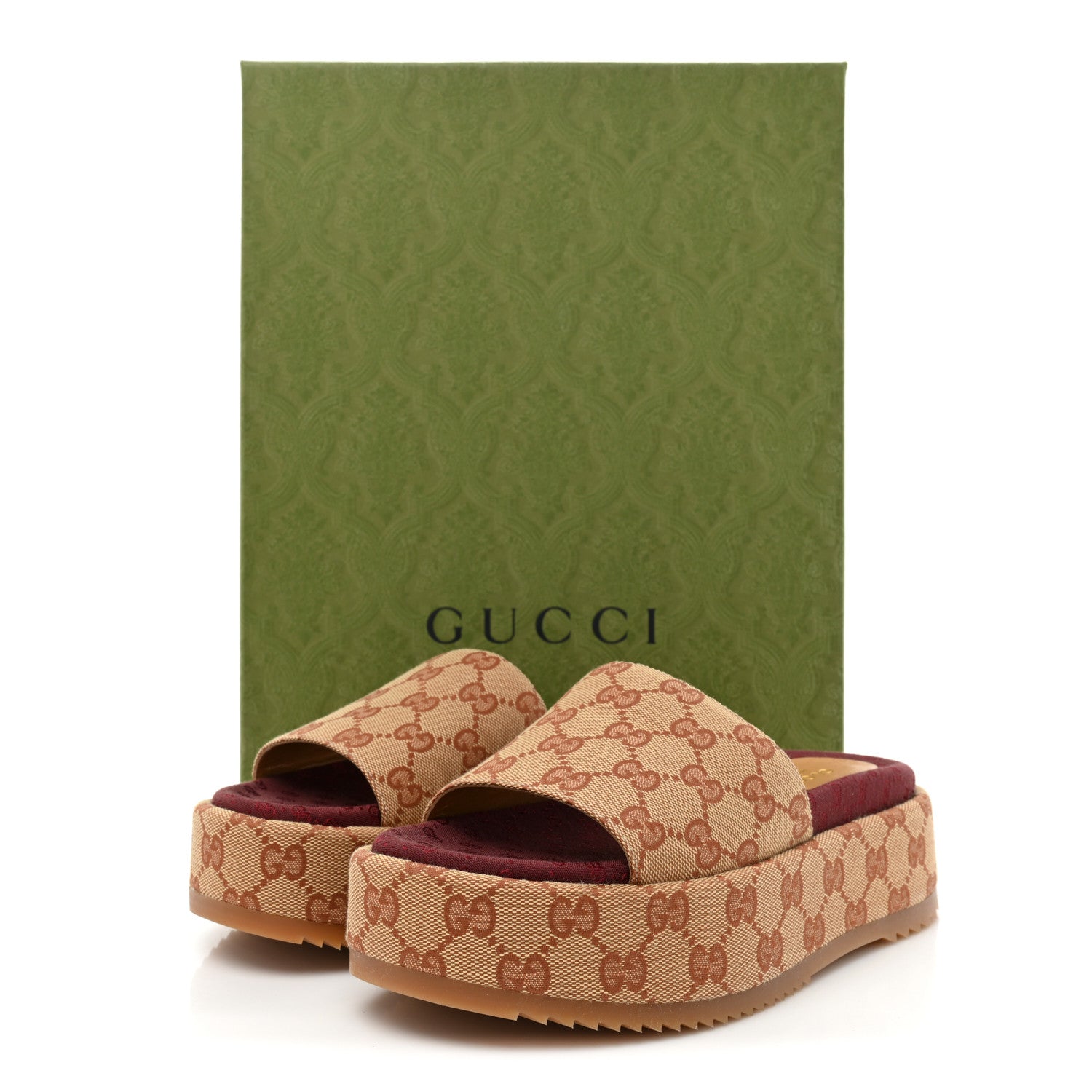Gucci Canvas GG Monogram Angelina Platform Slide Sandals 36 Beige Ruggine 9 of 9