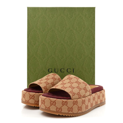 Gucci Canvas GG Monogram Angelina Platform Slide Sandals 36 Beige Ruggine 9 of 9