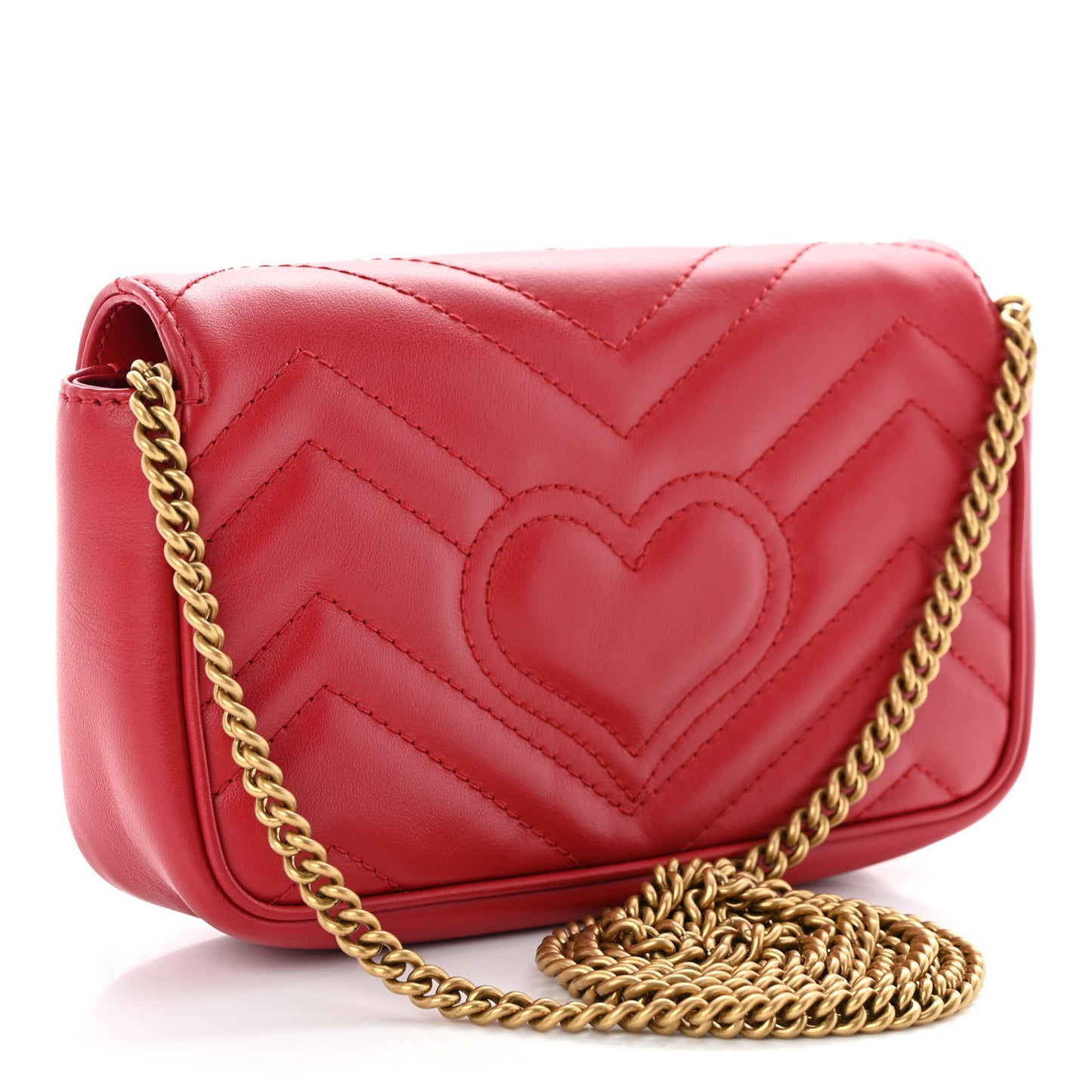 Calfskin Matelasse Super Mini GG Marmont Shoulder Bag Hibiscus Red