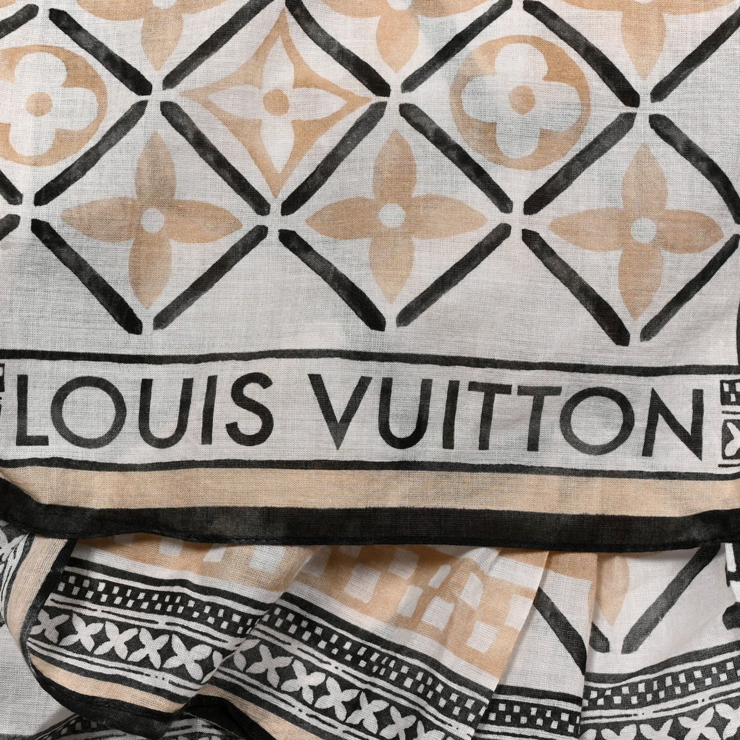 Cotton Monogram Tile Scarf Beige