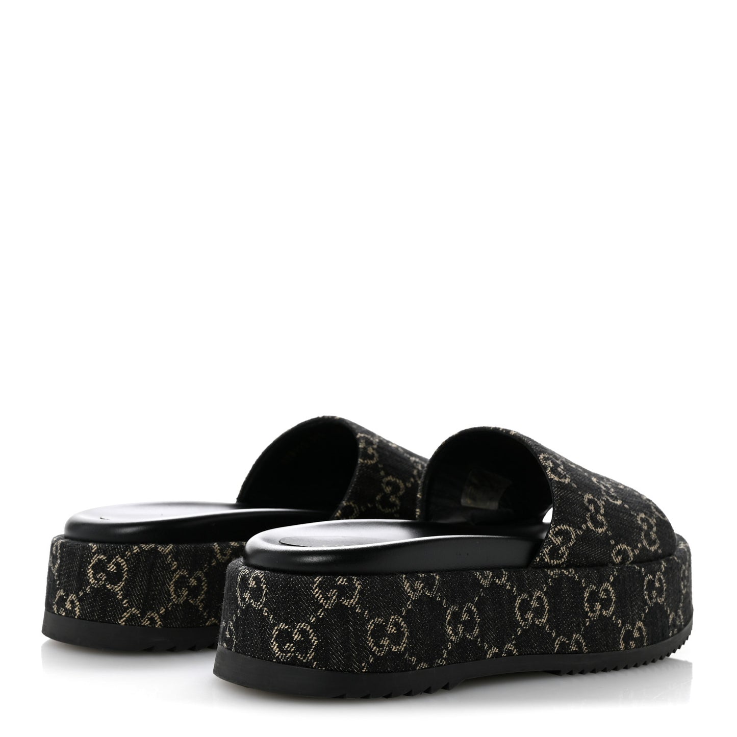 Jacquard Black Denim GG Monogram Angelina Platform 55mm Slide Sandals 38.5 Black Ivory