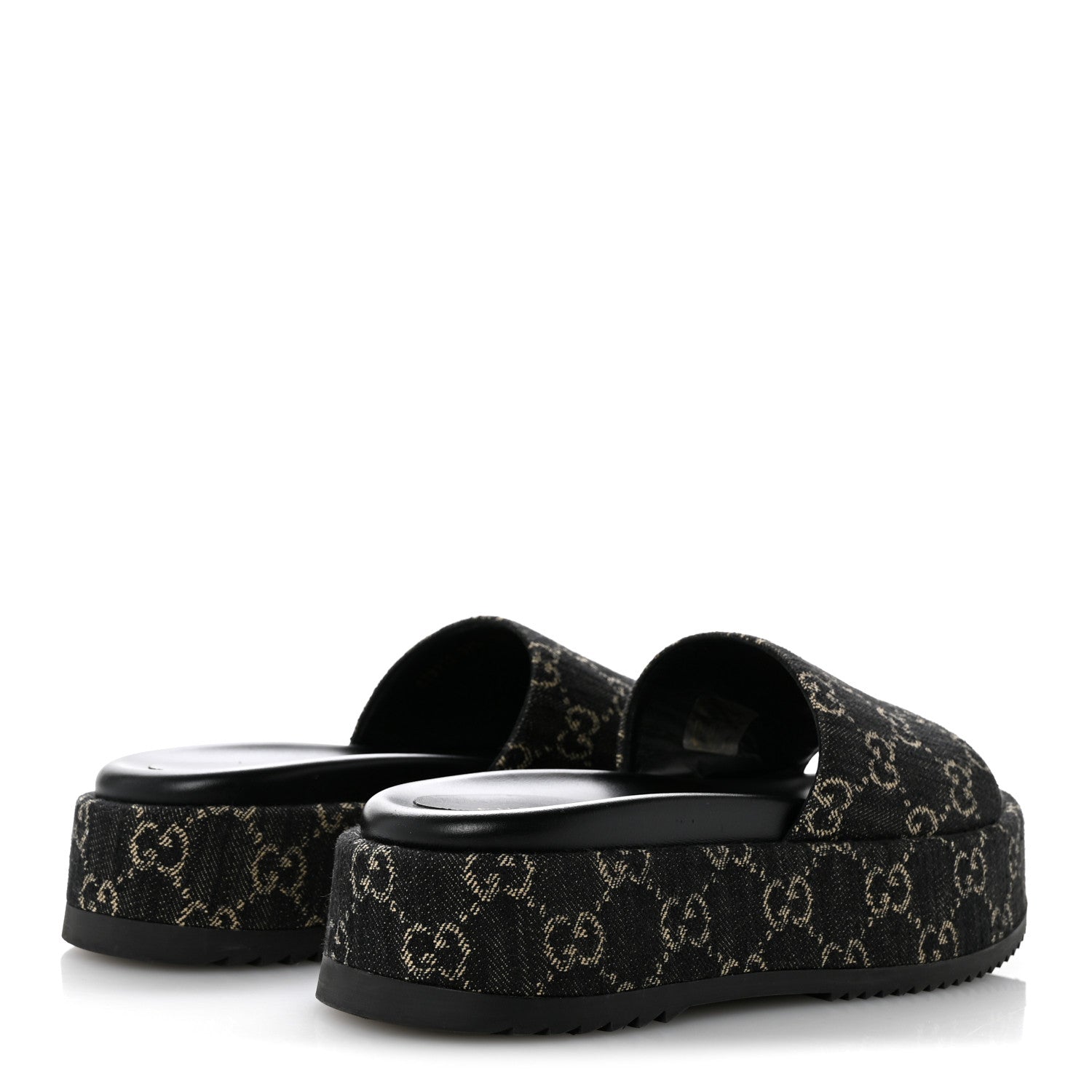 Gucci Jacquard Black Denim GG Monogram Angelina Platform 55mm Slide Sandals 38.5 Black Ivory 5 of 12