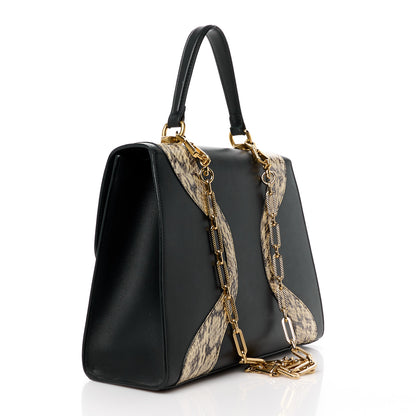 Gucci Calfskin Snakeskin GG Supreme Monogram Medium Osiride Top Handle Bag Black 3 of 15
