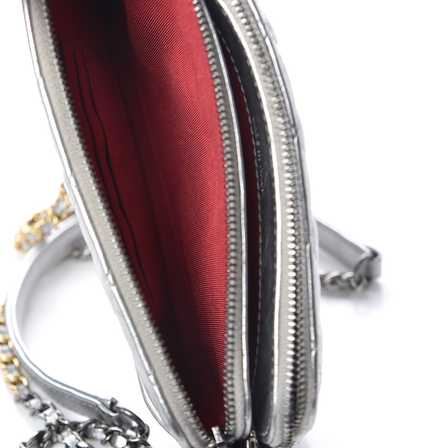 Chanel Metallic Lambskin Calfskin Quilted Small Gabrielle Clutch With Chain Silver 9 of 14