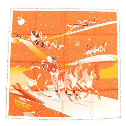 Hermes Silk Space Derby Scarf 90 Orange Creme Roux 1 of 4