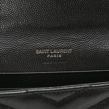 Saint Laurent Grain De Poudre Matelasse Chevron Small Monochrome Monogram Envelope Wallet Black 5 of 11