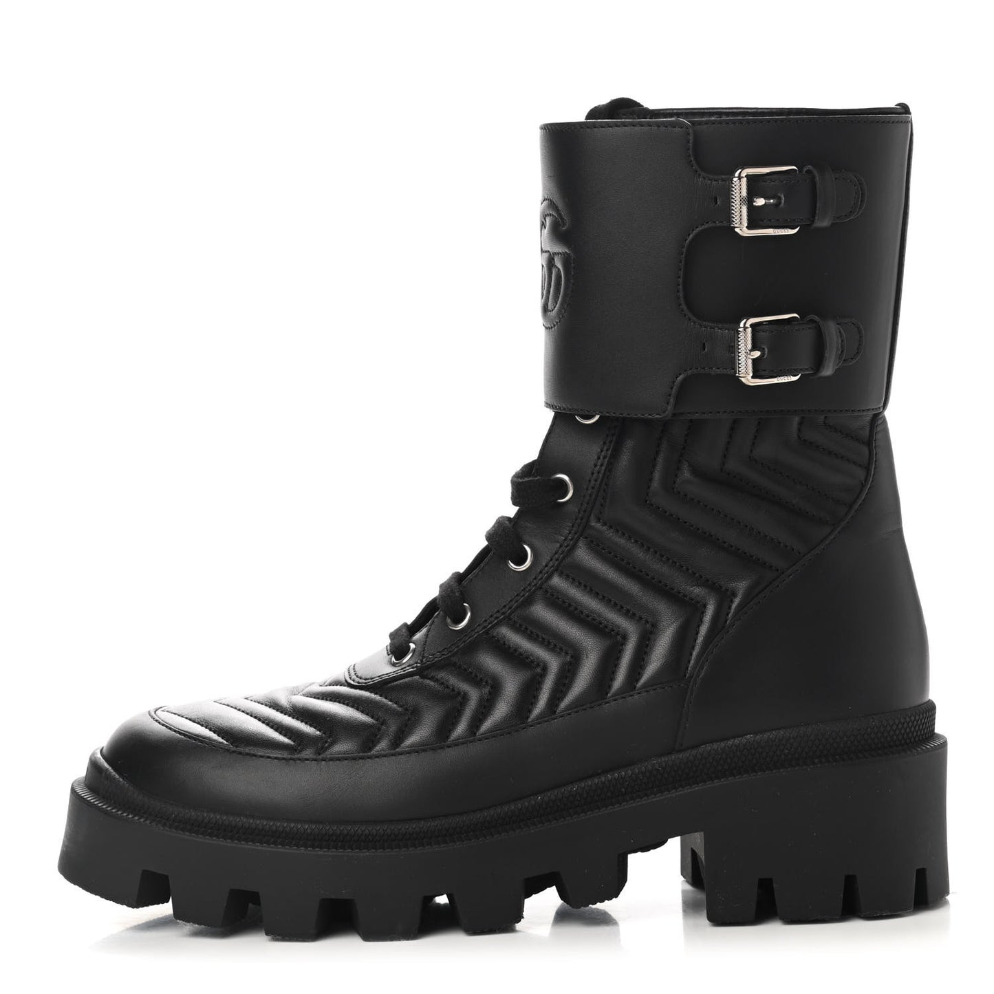 Nappa Frances GG Matelasse Platform Combat Boots 39 Black