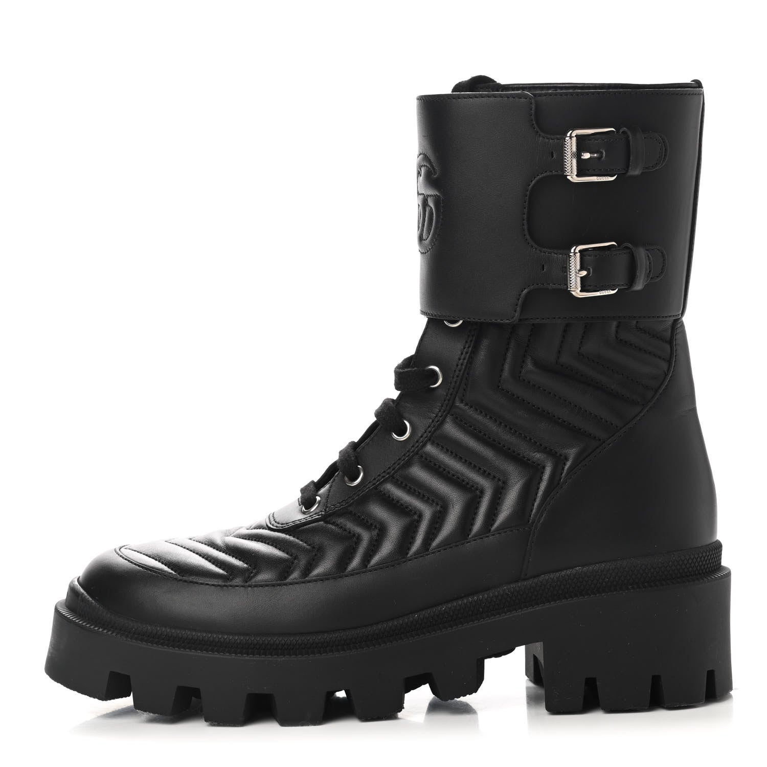 Gucci Nappa Frances GG Matelasse Platform Combat Boots 39 Black 1 of 8