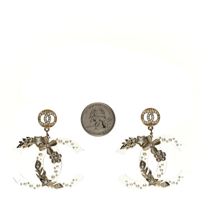 Chanel Lucite Crystal Pearl CC Drop Earrings Gold 2 of 4