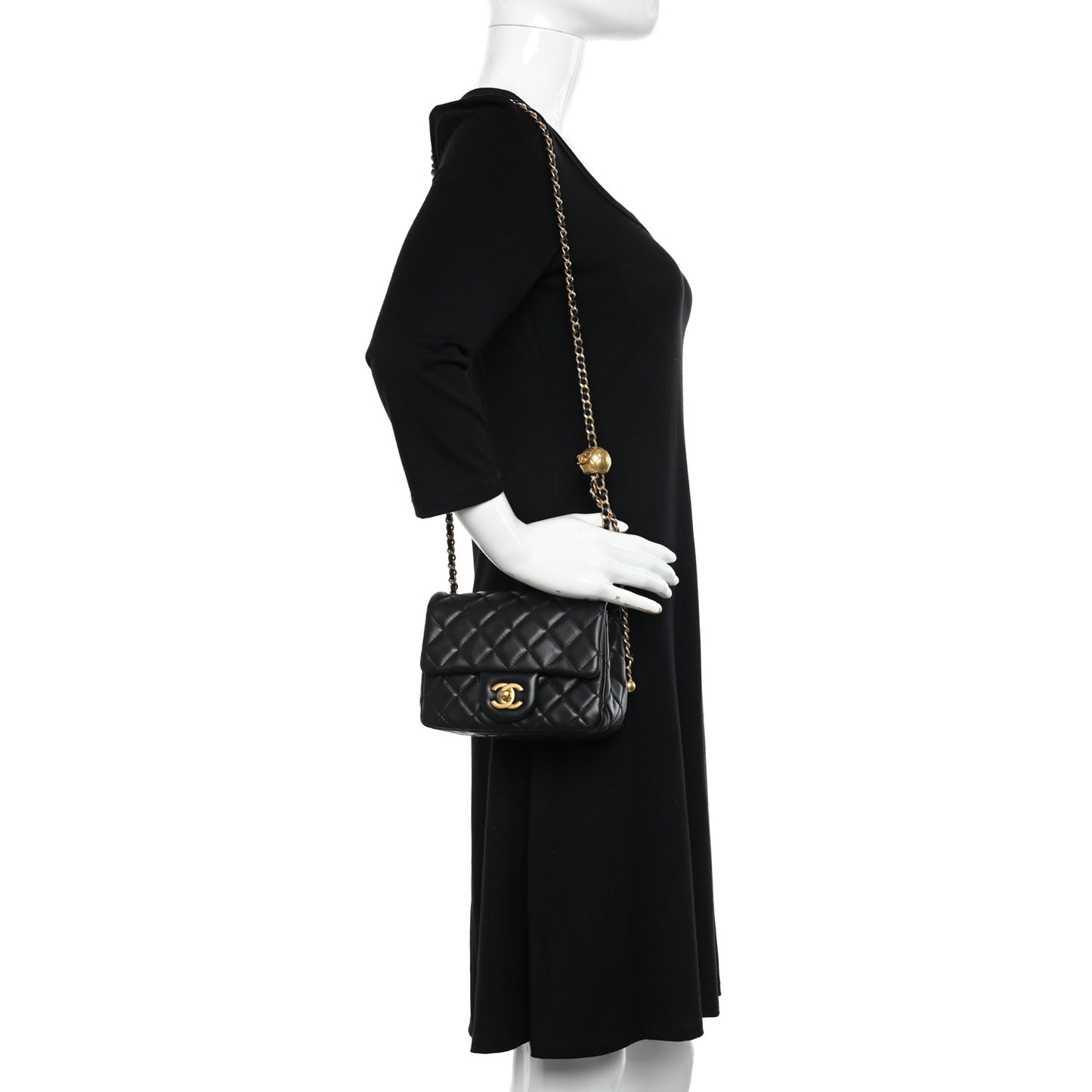 Lambskin Quilted Mini Pearl Crush Flap Black