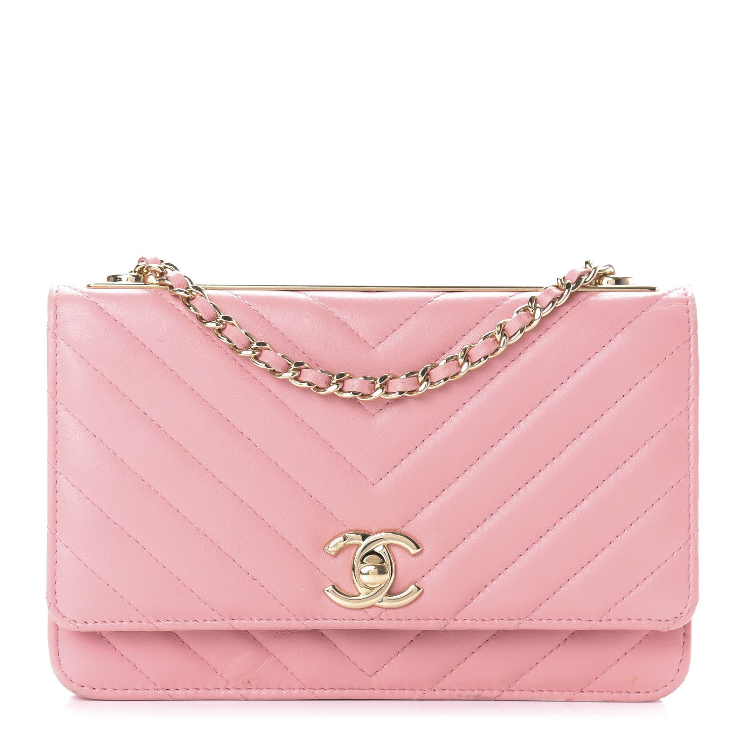 Chanel Lambskin Chevron Quilted Trendy CC Wallet On Chain WOC Pink 1 of 15