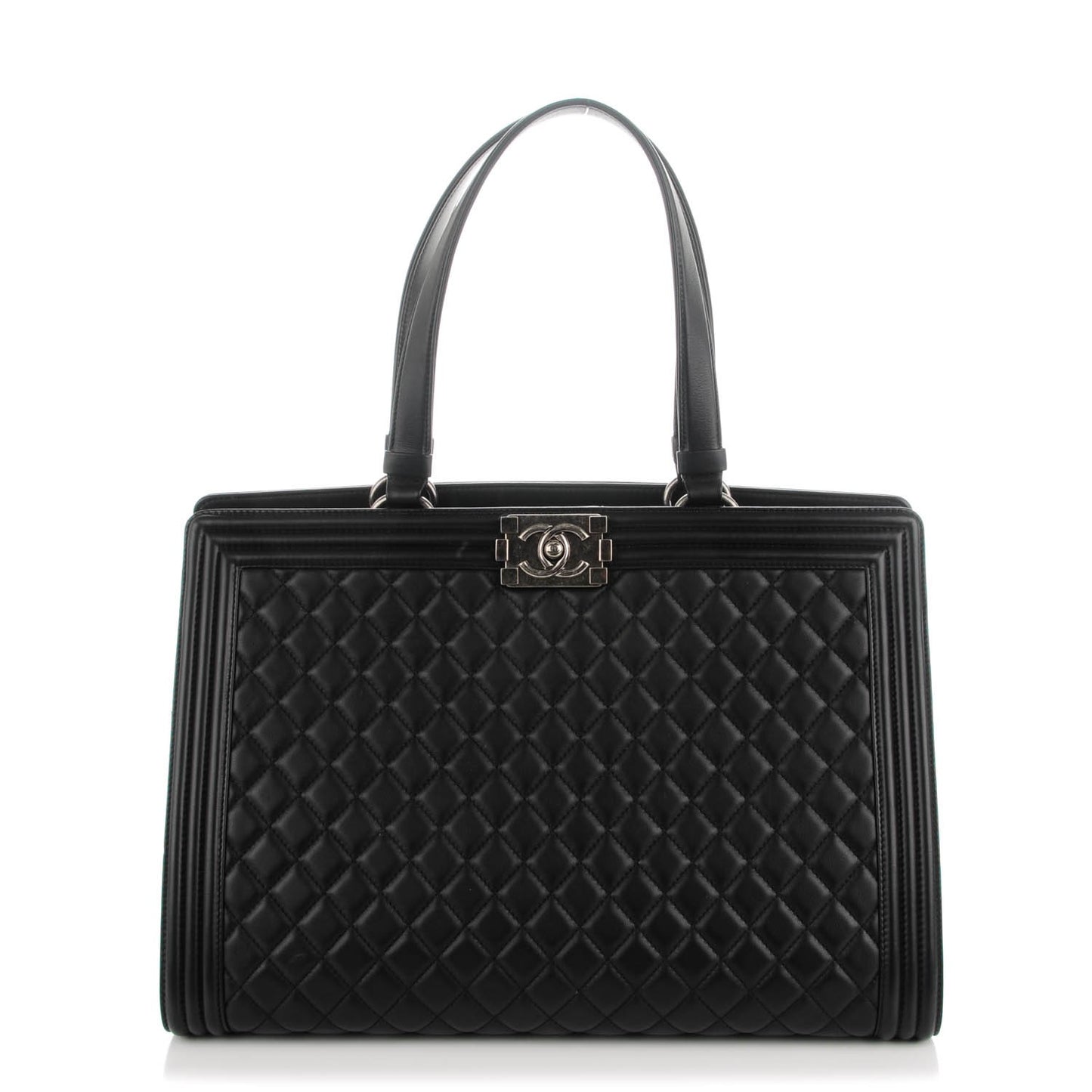 Lambskin Quilted Boy Shopping Tote Black