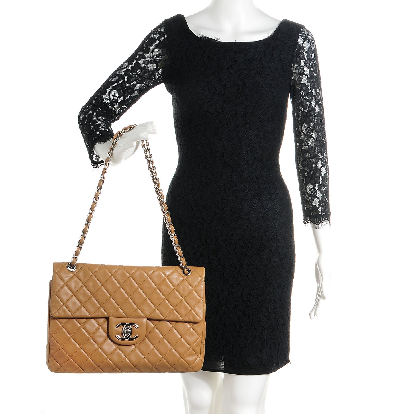 Lambskin Quilted Maxi Single Flap Dark Beige