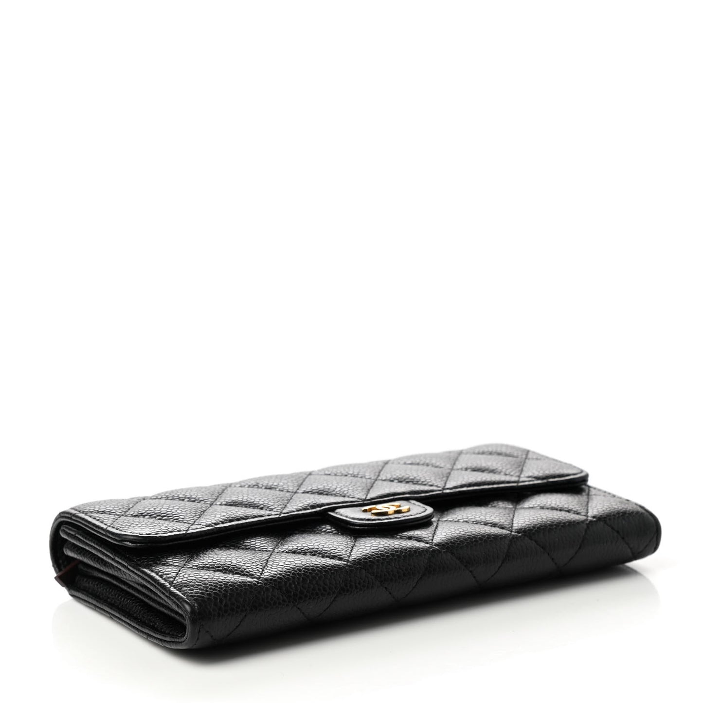 Caviar Quilted Large Gusset Flap Wallet Black