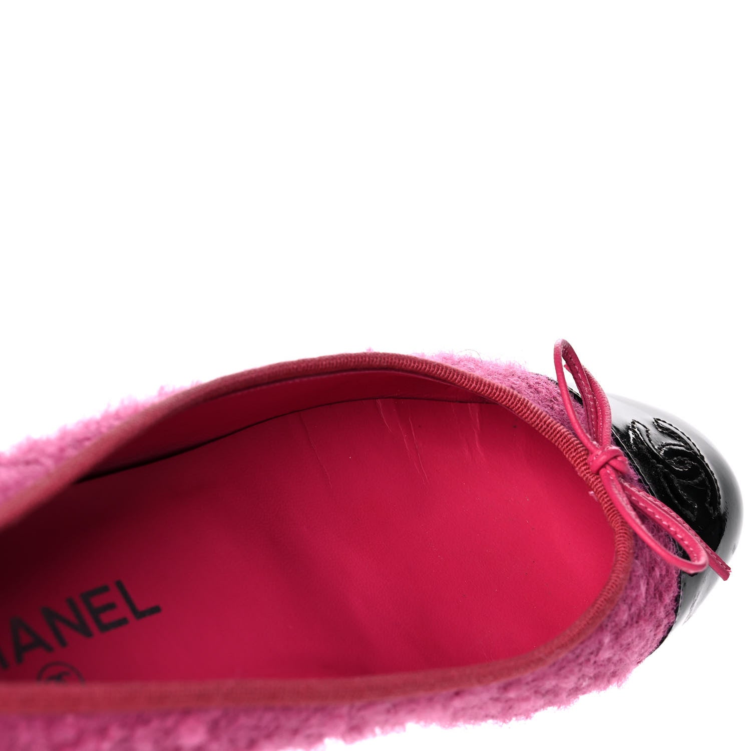Chanel Tweed Patent Cap Toe Ballerina Flats 39 Pink Black 9 of 12