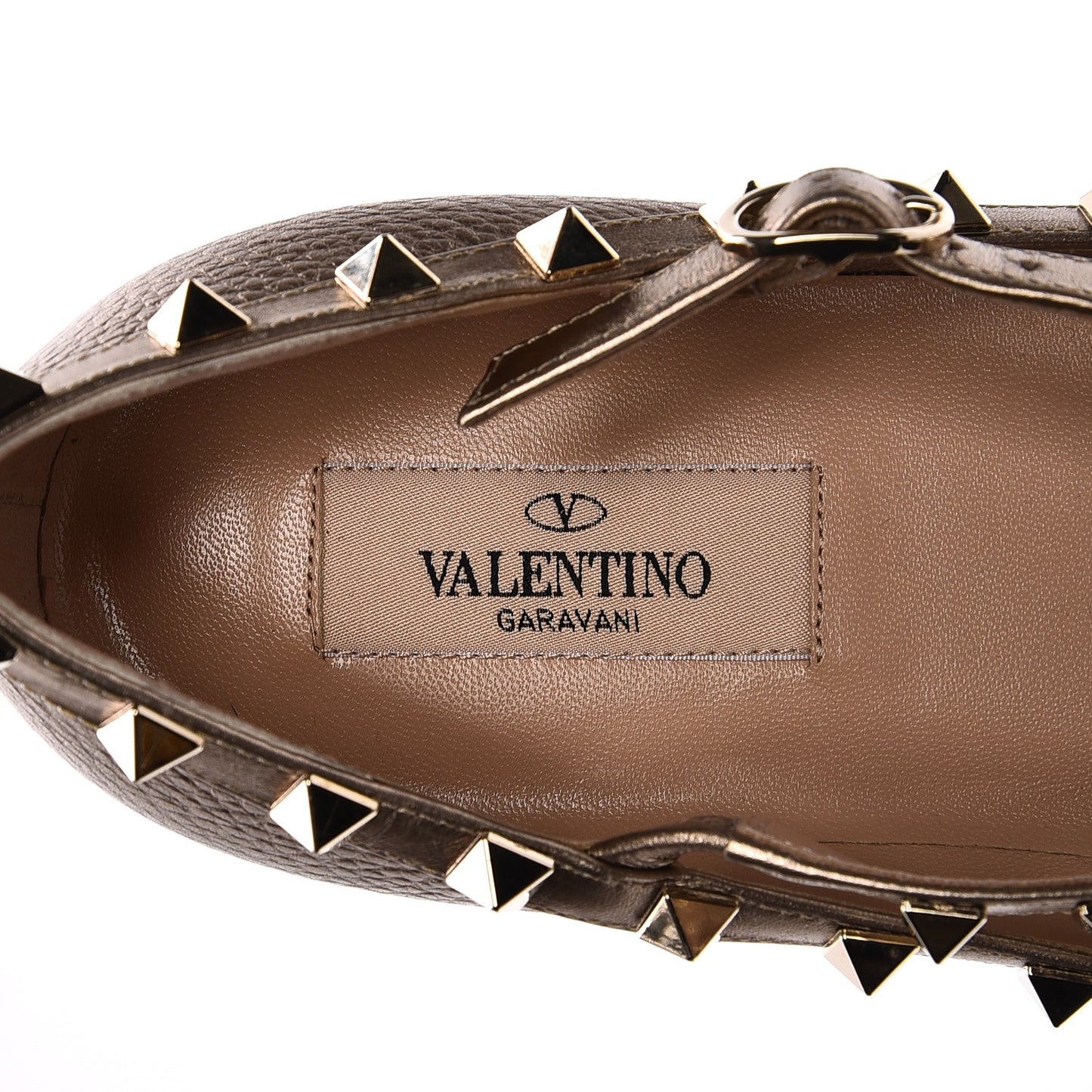 Metallic Pebbled Calfskin Rockstud Cage Ballerina Flats 38 Sasso