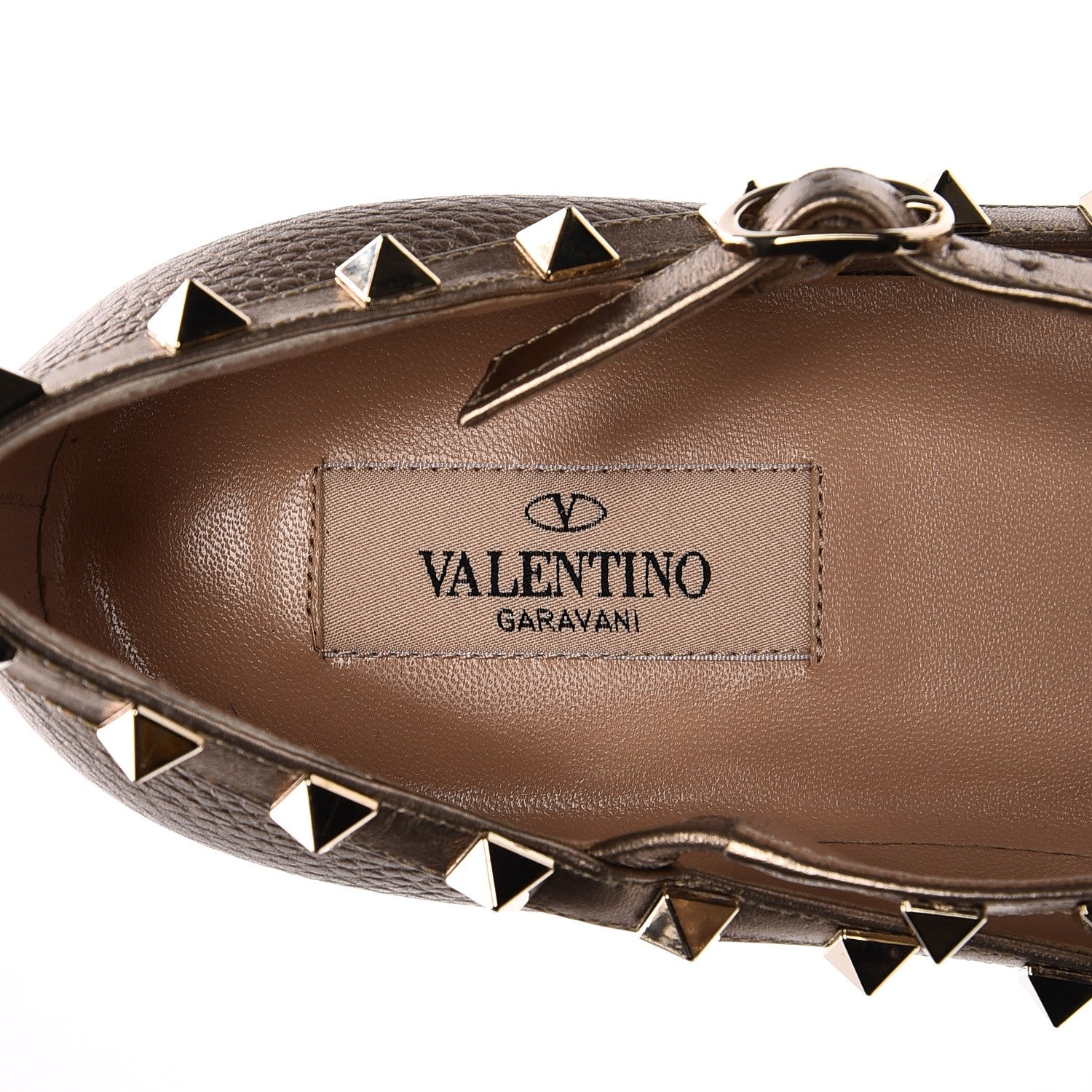 Valentino Garavani Metallic Pebbled Calfskin Rockstud Cage Ballerina Flats 38 Sasso 5 of 9