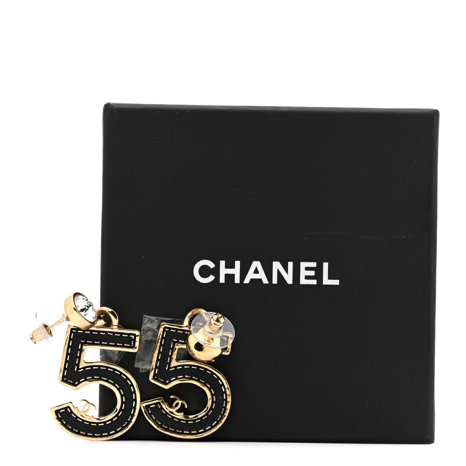 Chanel Metal CC No 5 Crystal Drop Earrings Gold Black 5 of 5