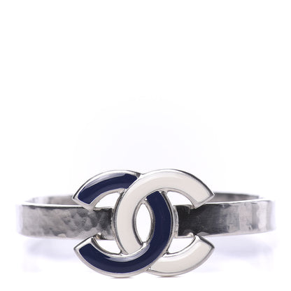 Chanel Hammered CC Cuff Silver Blue White 1 of 5