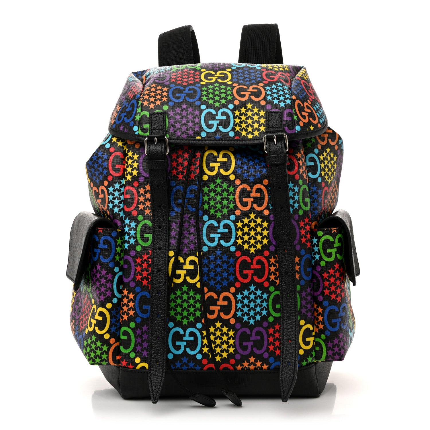 Gucci GG Supreme Monogram Psychedelic Medium Double Buckle Backpack Black Multicolor 1 of 11