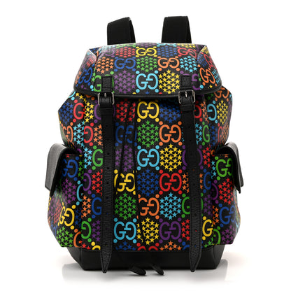 Gucci GG Supreme Monogram Psychedelic Medium Double Buckle Backpack Black Multicolor 1 of 11