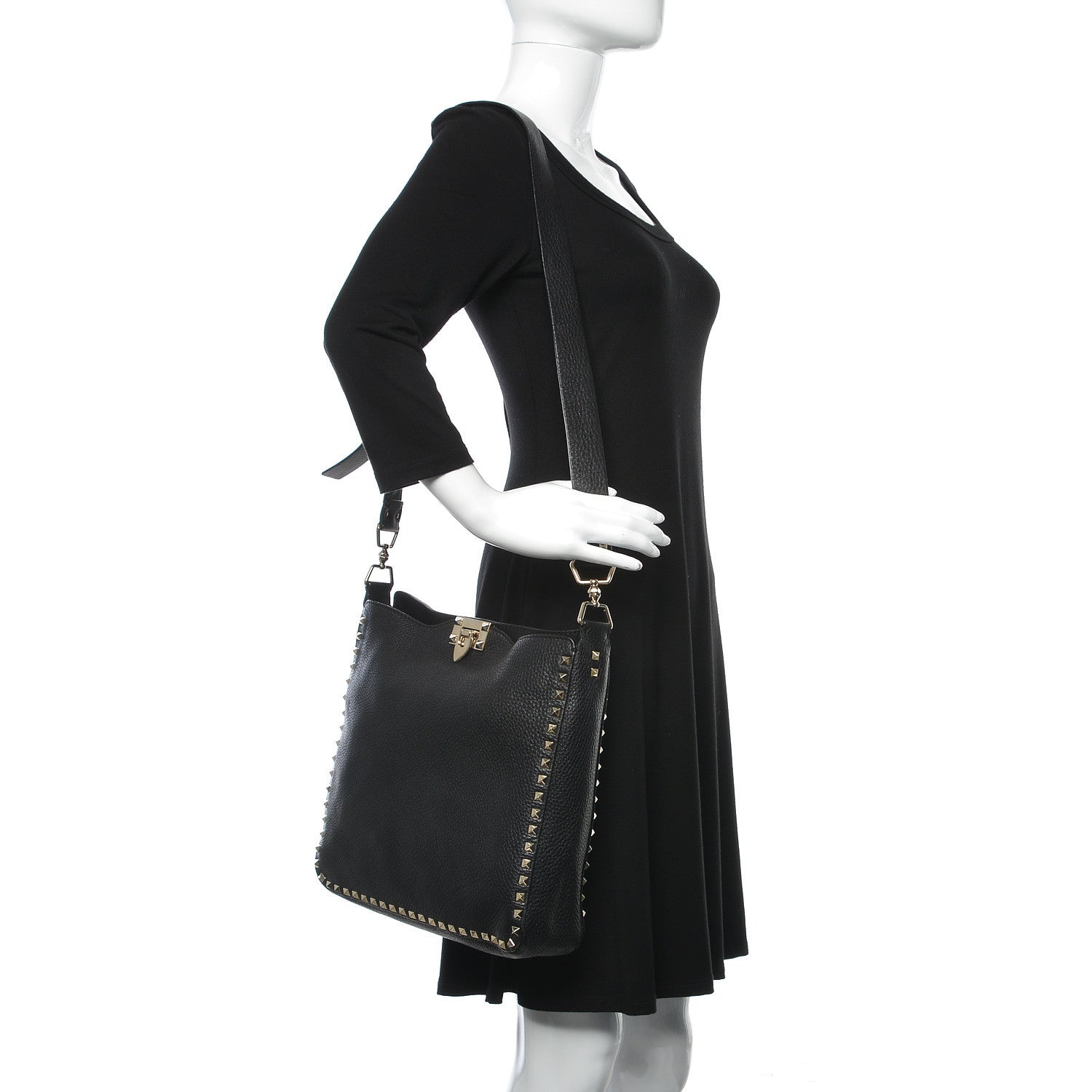 Valentino Garavani Pebbled Calfskin Large Rockstud Flip-Lock Messenger Bag Black 2 of 9