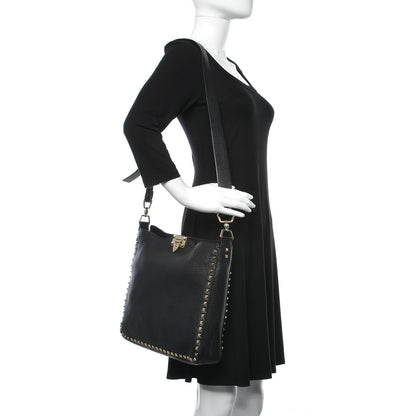 Valentino Garavani Pebbled Calfskin Large Rockstud Flip-Lock Messenger Bag Black 2 of 9