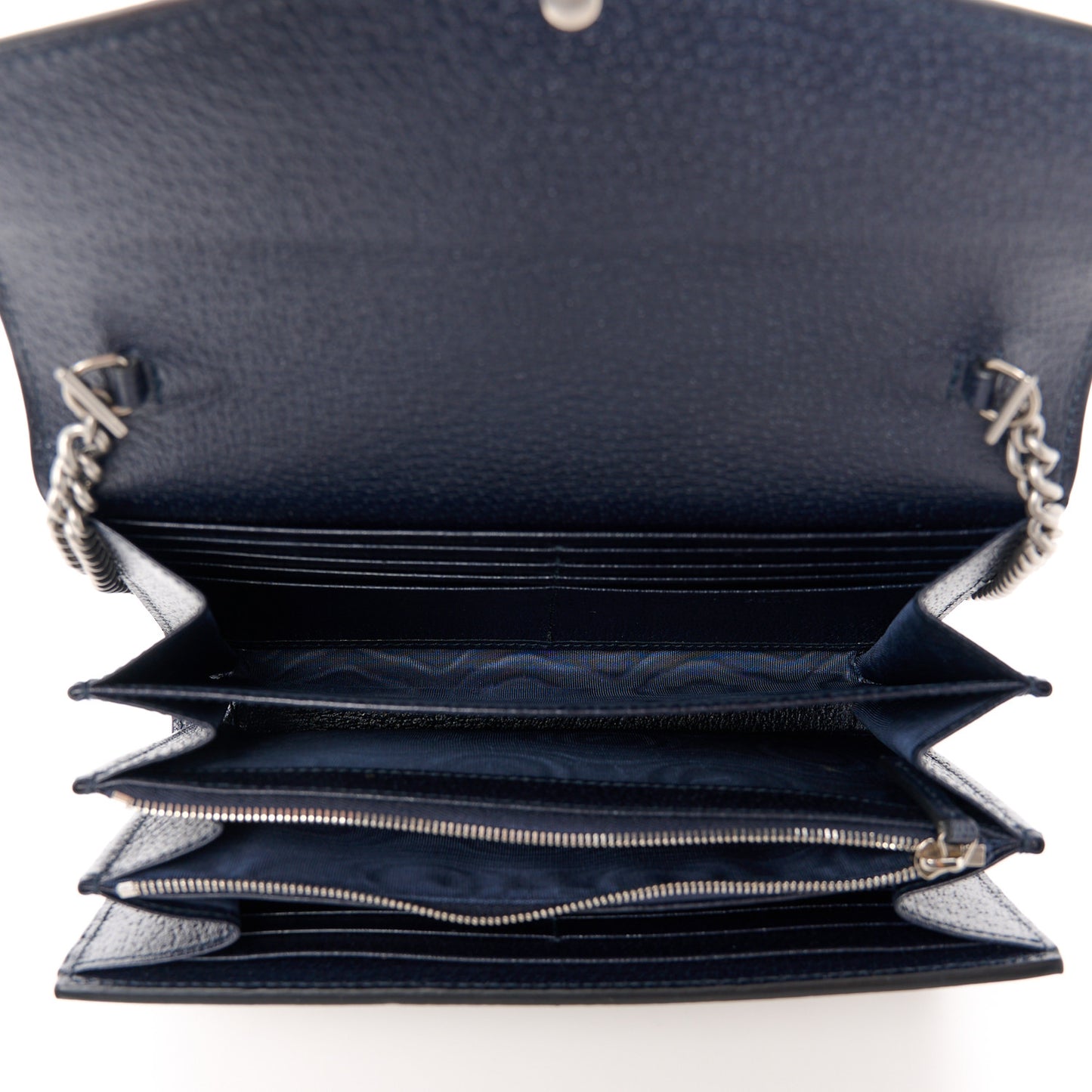 GG Supreme Monogram Textured Dollar Calfskin Mini Dionysus Chain Wallet Beige Blue