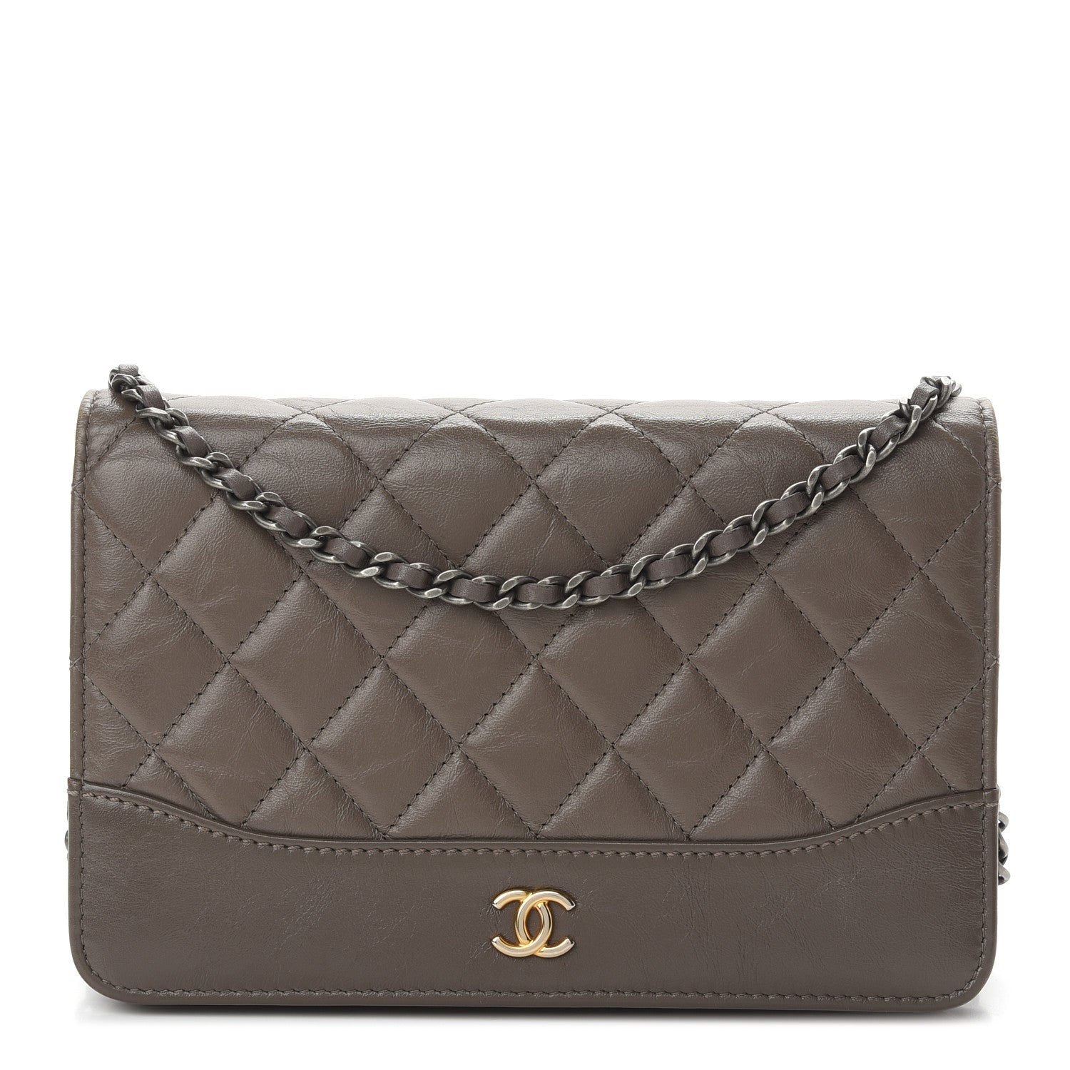 Chanel Aged Calfskin Quilted Gabrielle Wallet On Chain WOC Grey 1 of 12