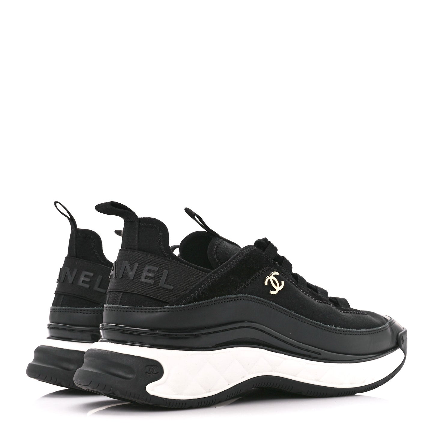 Velvet Calfskin Mixed Fibers CC Sneakers 38.5 Black
