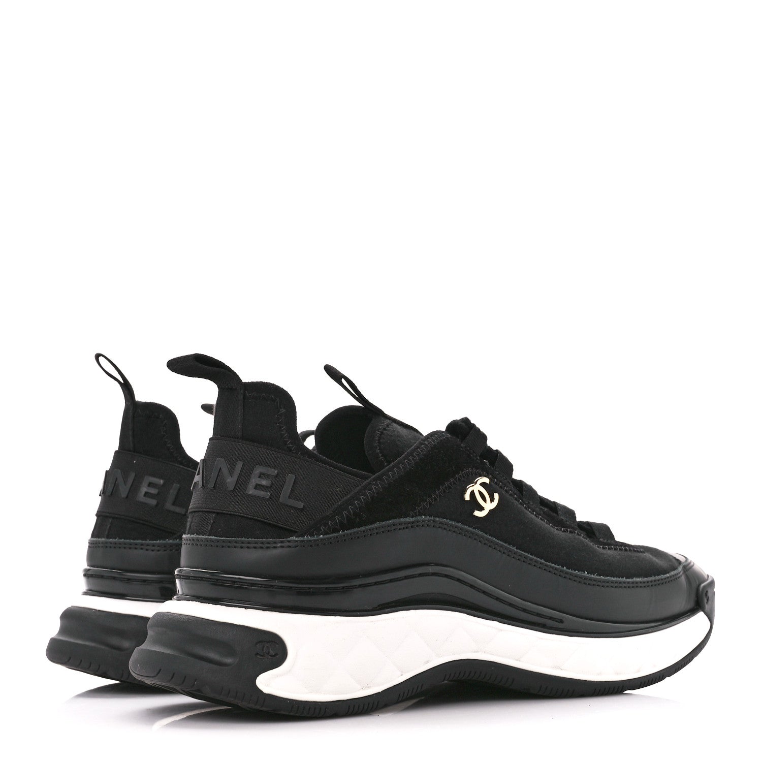 Chanel Velvet Calfskin Mixed Fibers CC Sneakers 38.5 Black 4 of 8