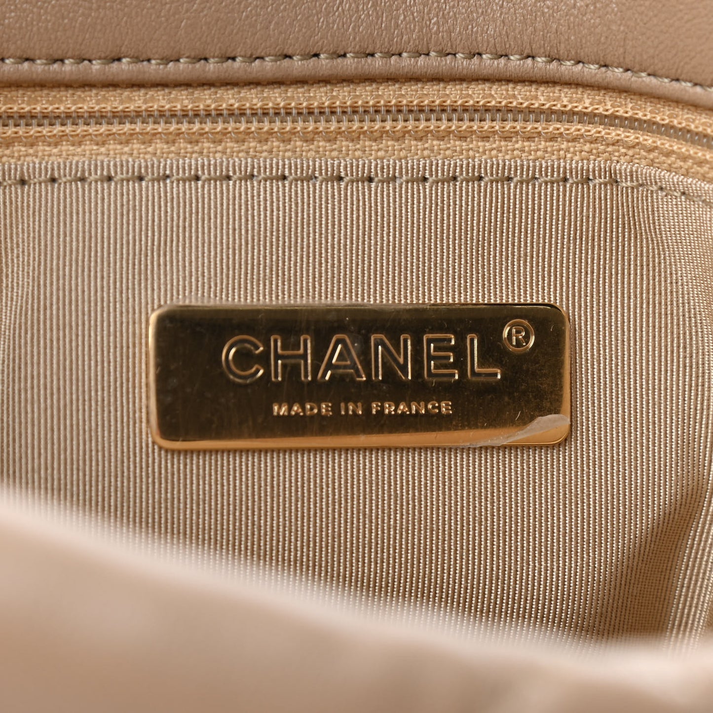 Lambskin Quilted Large Chanel 19 Flap Dark Beige