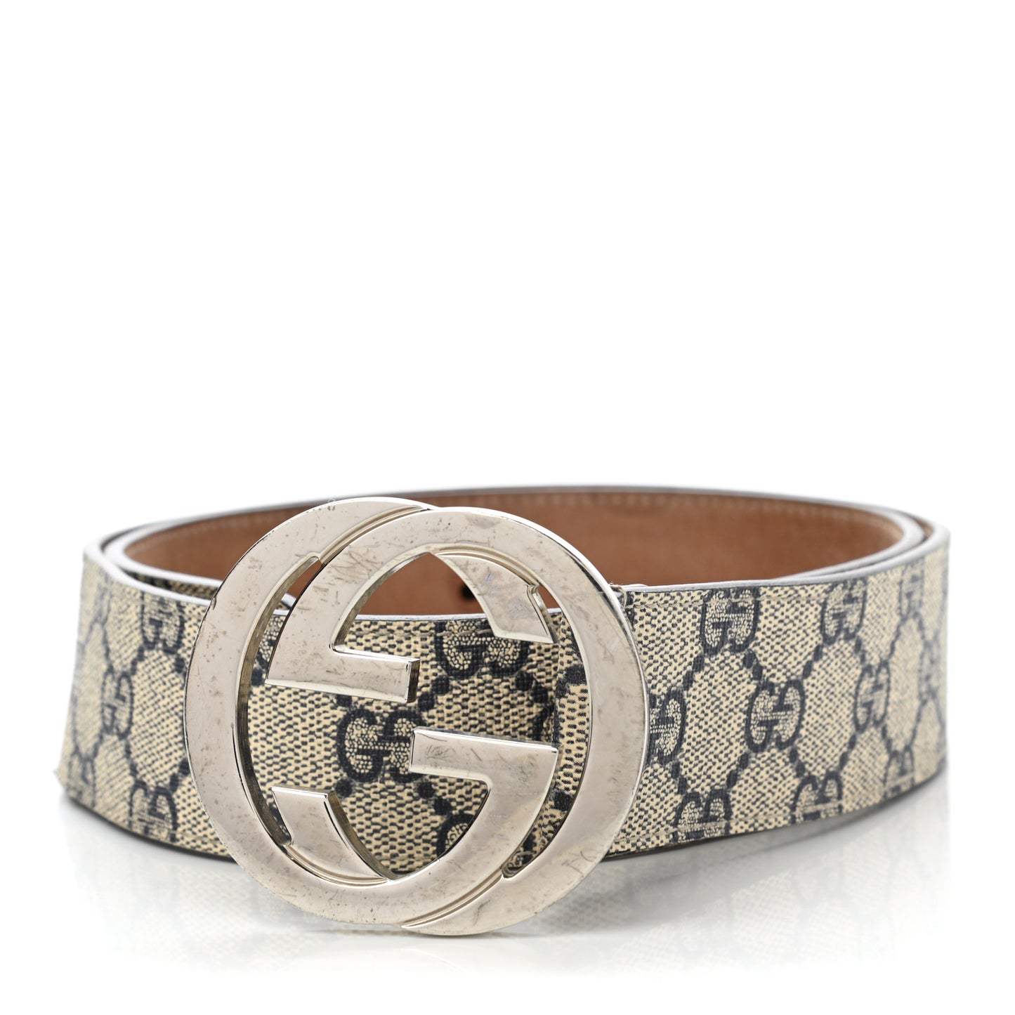 GG Supreme Monogram Selleria Calfskin Interlocking G 40mm Belt Beige Ebony Blue