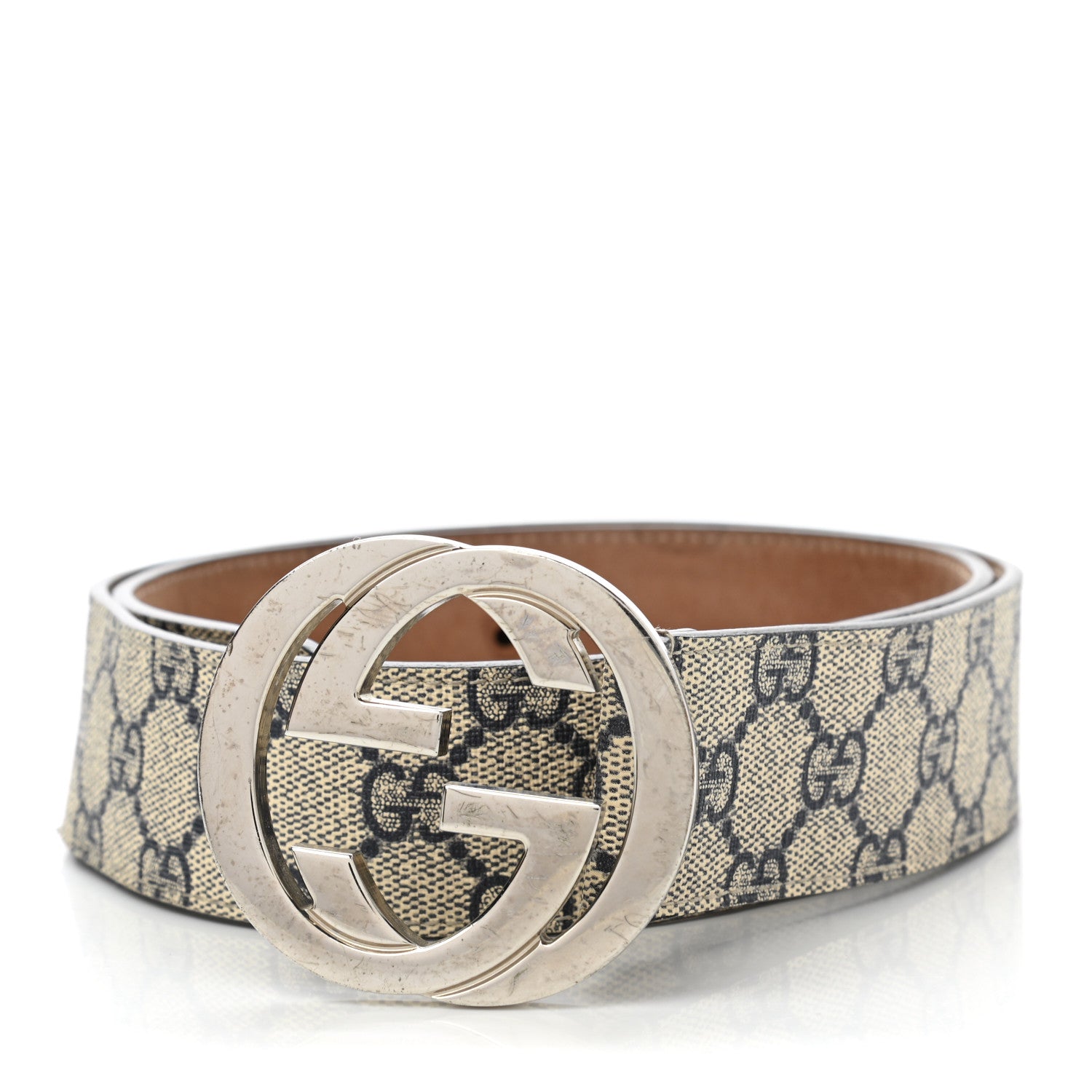 Gucci GG Supreme Monogram Selleria Calfskin Interlocking G 40mm Belt Beige Ebony Blue 1 of 5