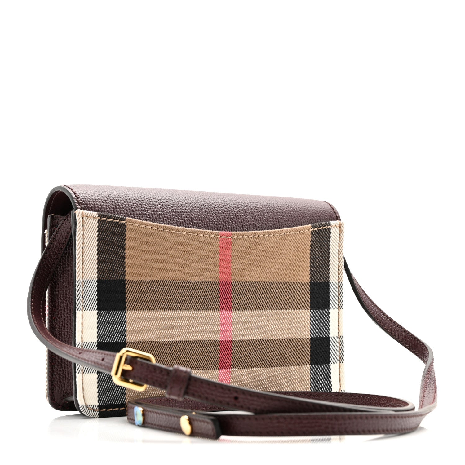 Burberry Grained Calfskin House Check Tartan Mix Hampshire Wallet On Chain Mahogany Red 3 of 9