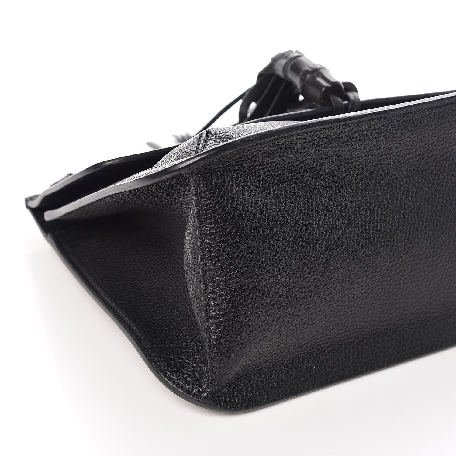 Gucci Pebbled Calfskin Medium Bamboo Daily Flap Shoulder Bag Black 7 of 11